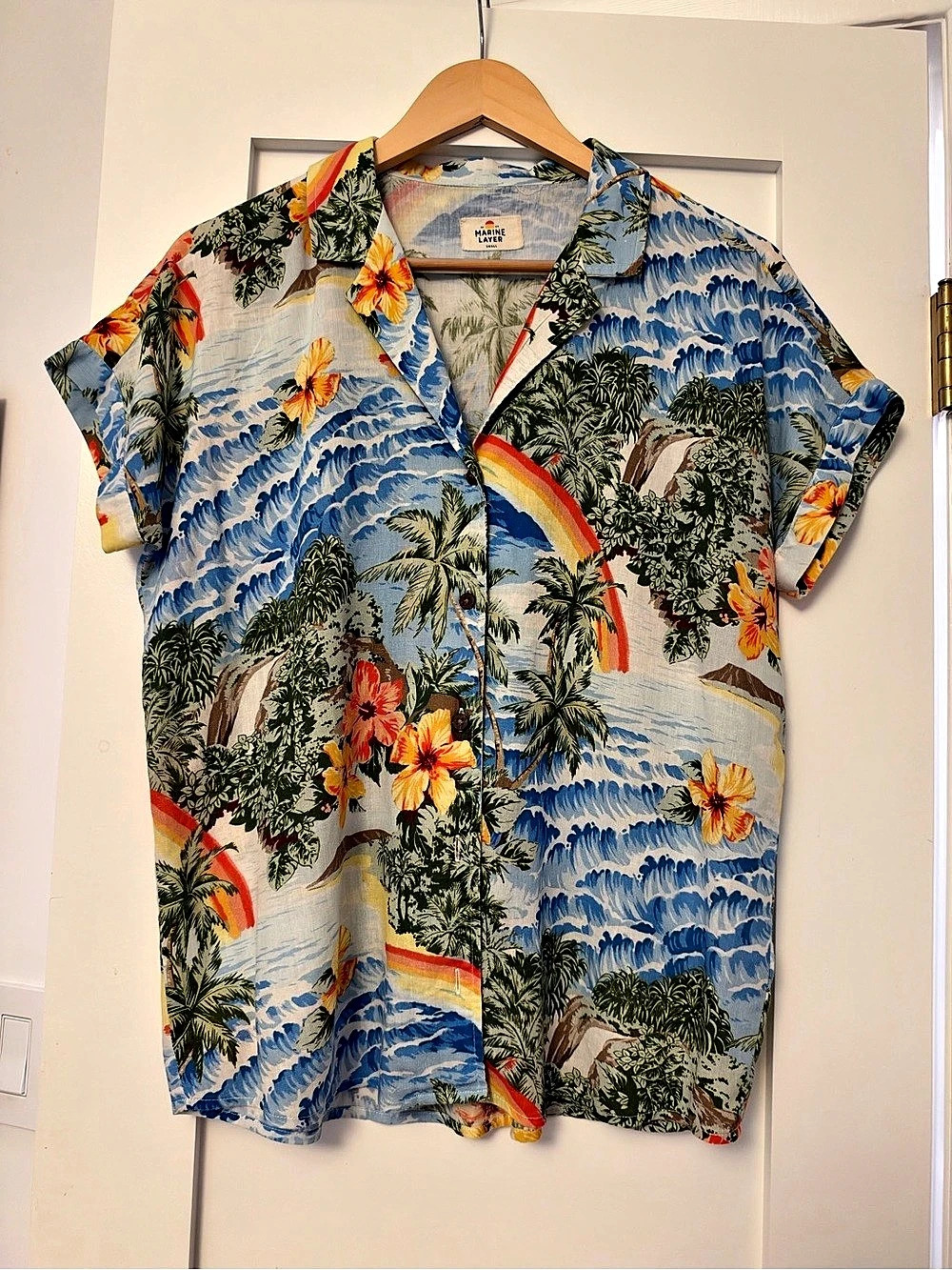 Marine Layer Tropical Floral Button-Up Blue & Green Size Small